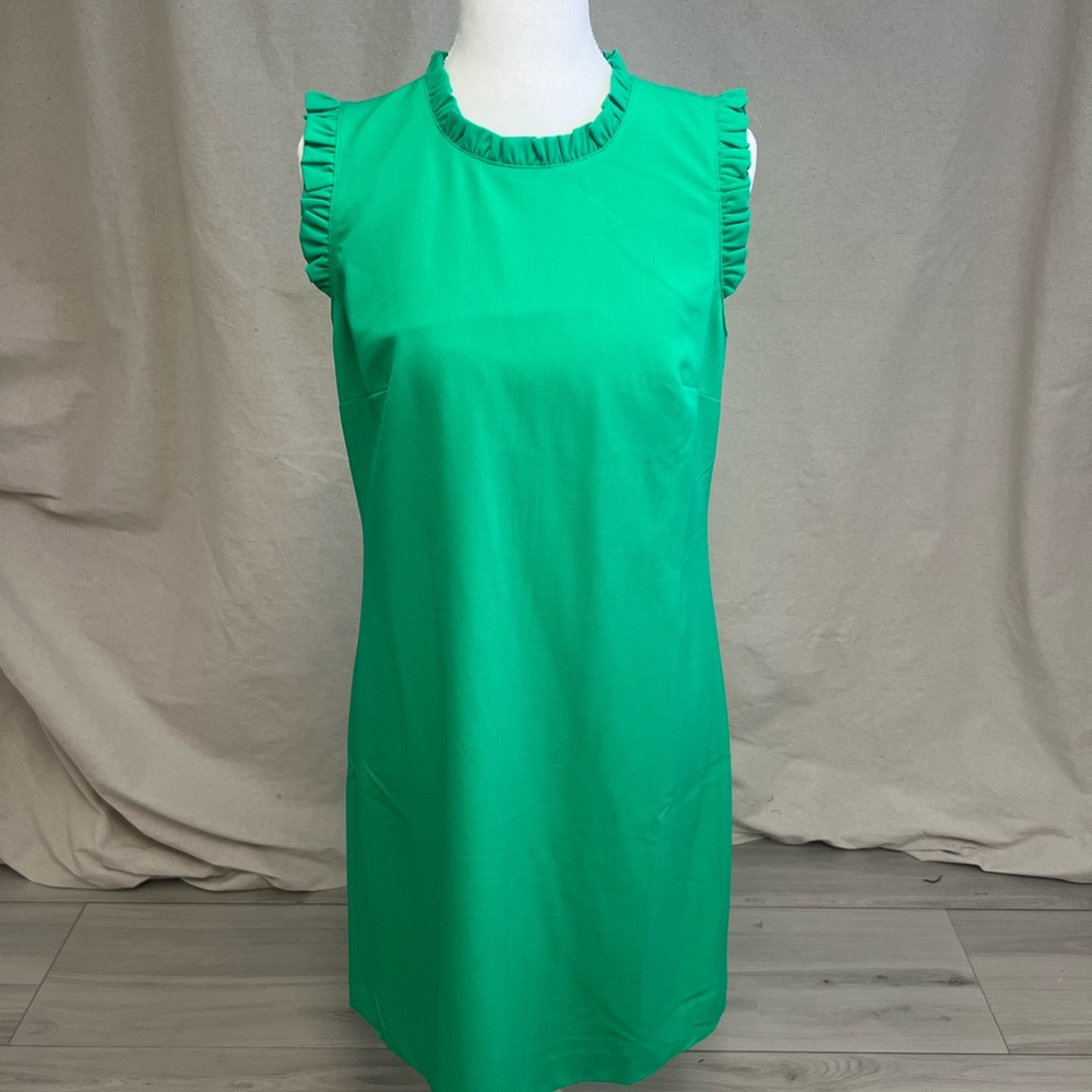J. Crew Green Ruffle Sleeveless Shift Mini Dress Sz 8‎  Workwear Spring Preppy